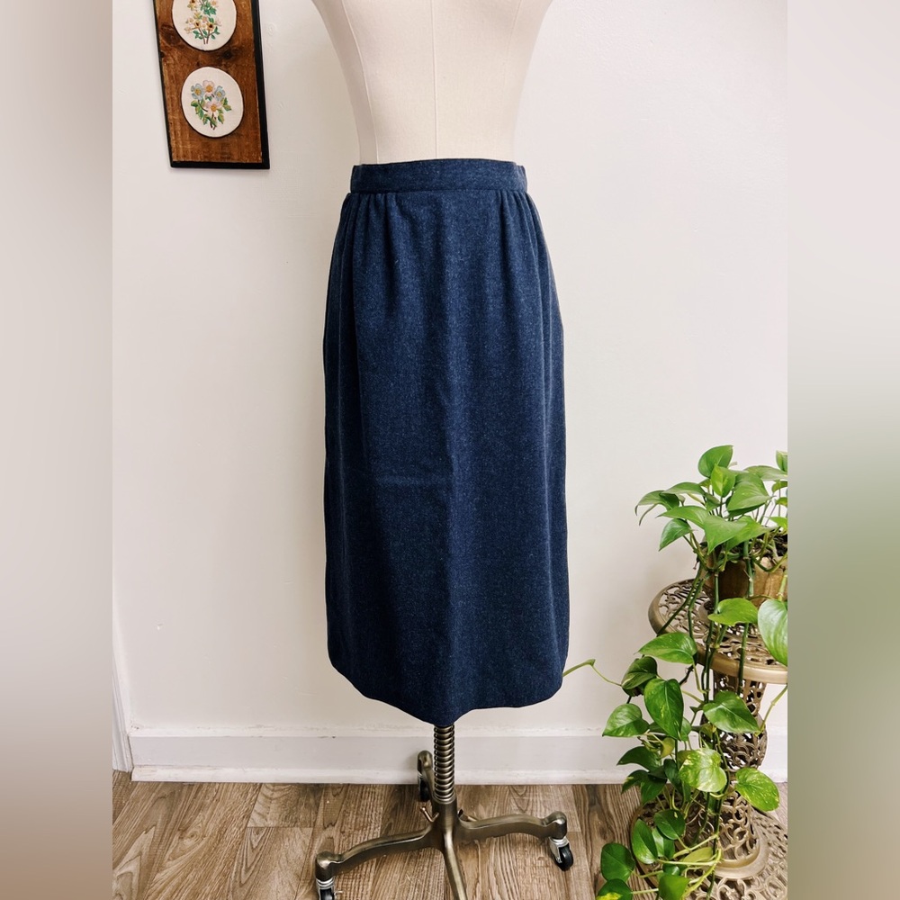 Vintage Wool Navy Blue Knee Length Skirt